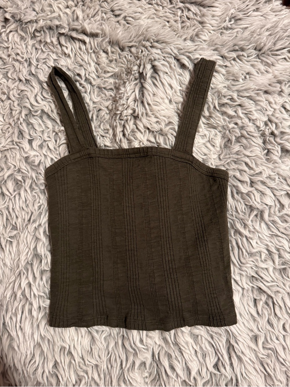 American Eagle Outfitters Olive Ribbed Square-Neck Cami